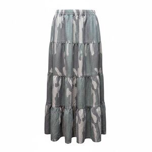 Request Camo Tiered Midi Skirt Elastic Waist Streetwear Y2K